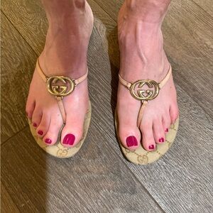 Gucci Tan Logo Sandals for Women
